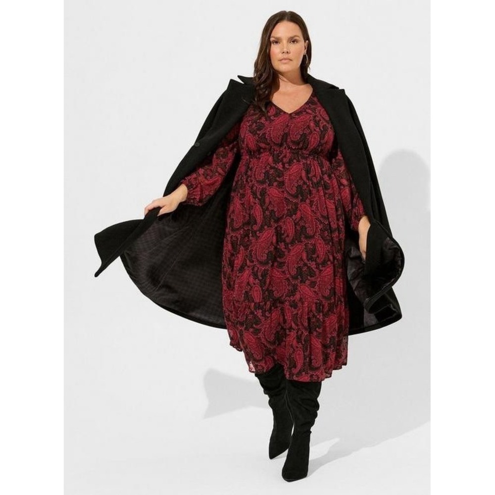 Torrid Tea Length Clip Dot Open Back A-Line Dress Tiered Paisley Size 2